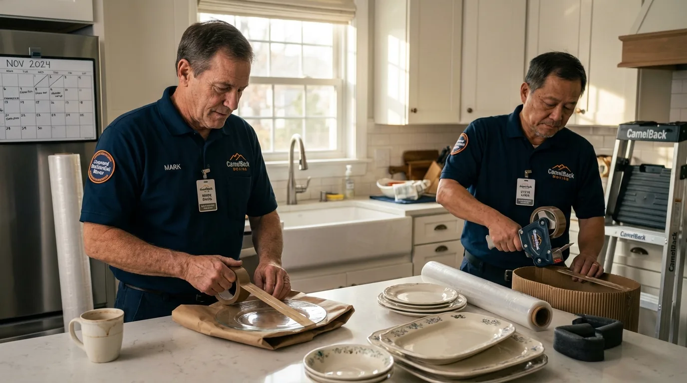 Professional crew packing kitchen dishware in Lodi, WI